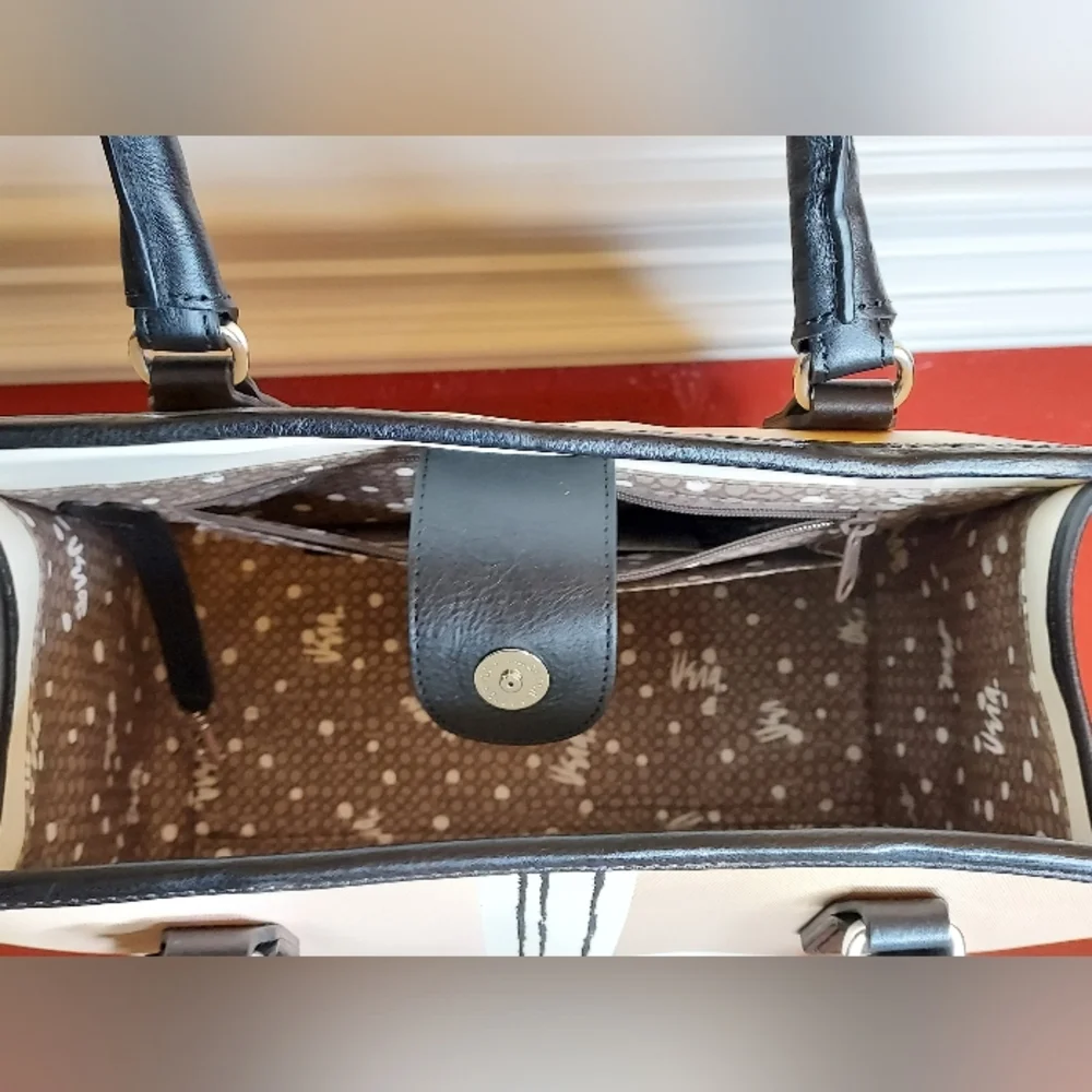 Brighton Celebrates Vera Limited Edition,Buff/Black Color Block Satchel. - Picture 8 of 13